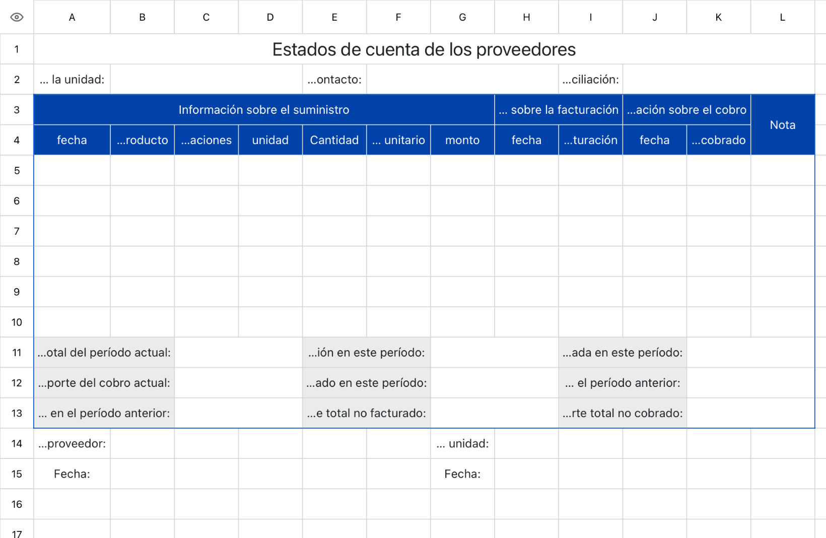 Estados de cuenta de los proveedores